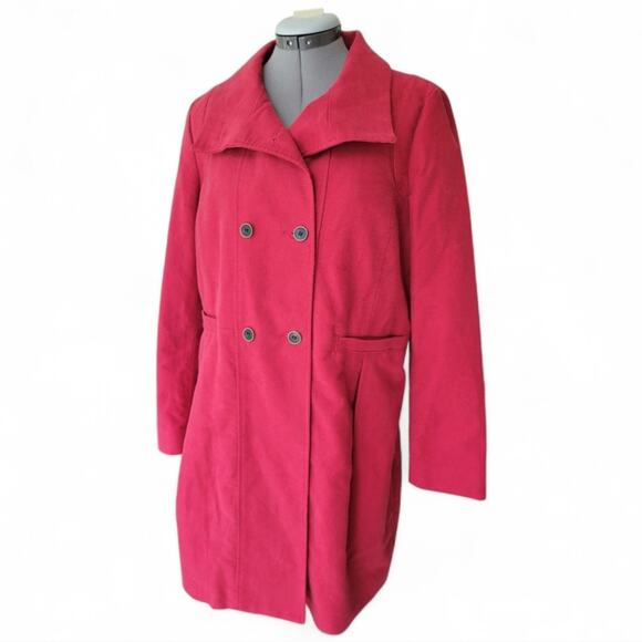 MNG Brushed Cotton Pea Coat Mid Length Size Large Red - Picture 1 of 9